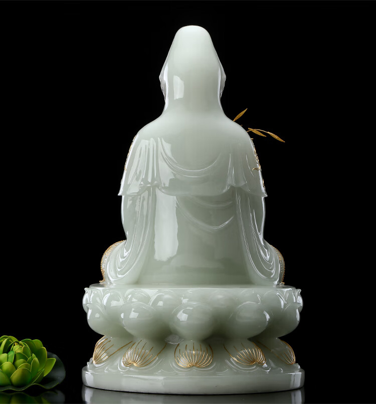七宝莲观音佛像汉白玉雕南海观世音菩萨娑婆西方三圣家用摆件观音佛像