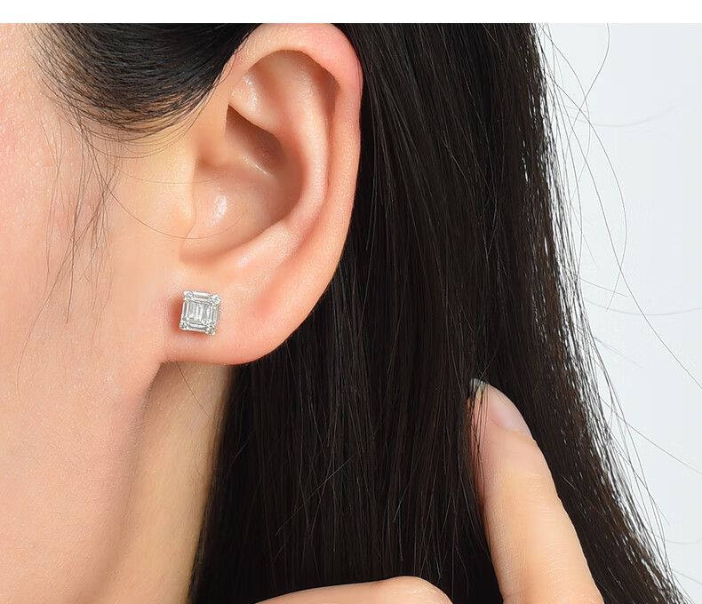 珊诗丽18k金金冰糖梯方钻石耳钉耳环女满钻真钻时尚简洁钻石耳环定制