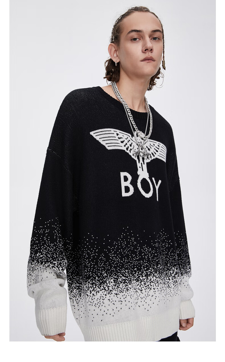 boylondon圆领毛衫女旗舰官网2020秋冬老鹰logo提花情侣渐变针织毛衣