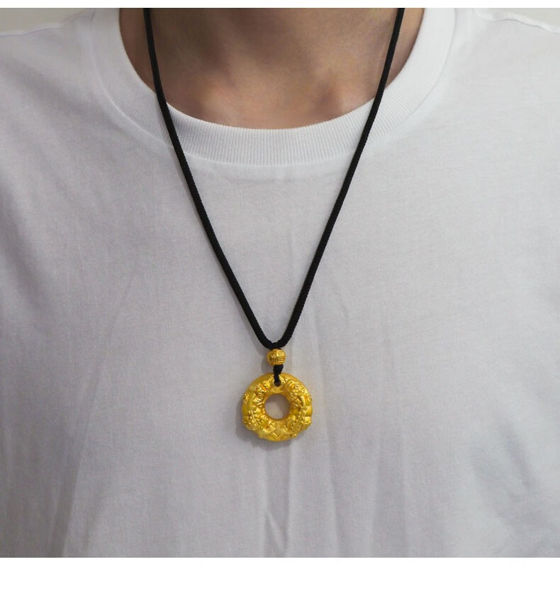 老凤凰999足金黄金吊坠圆貔貅男士项链3d硬金男款挂坠时尚首饰品生日