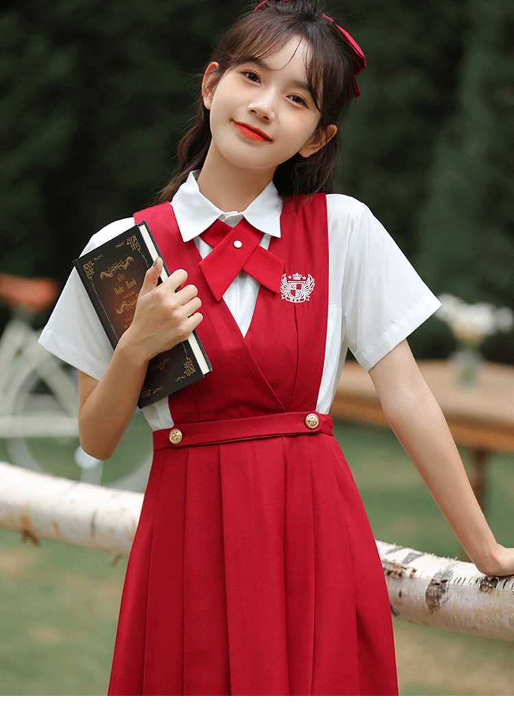 锡兰红茶护奶裙 衬衫 交叉领结 短袖套装