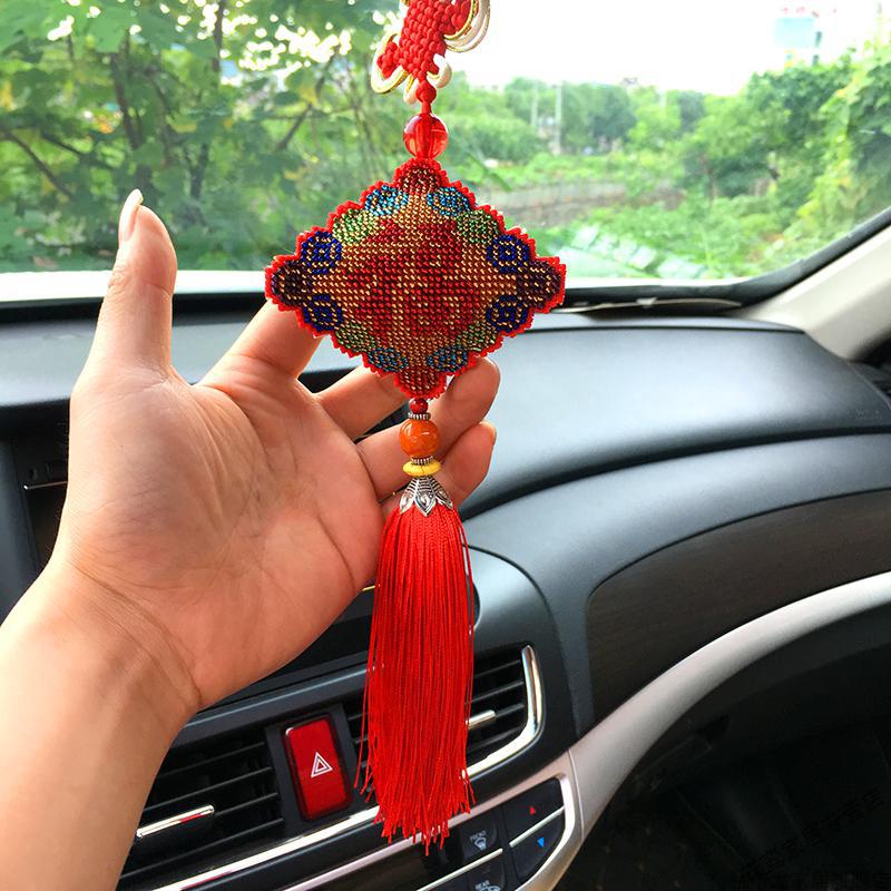 满珠绣车内挂件十字绣平安符福车上挂饰汽车吊饰自己绣手工全新款 我