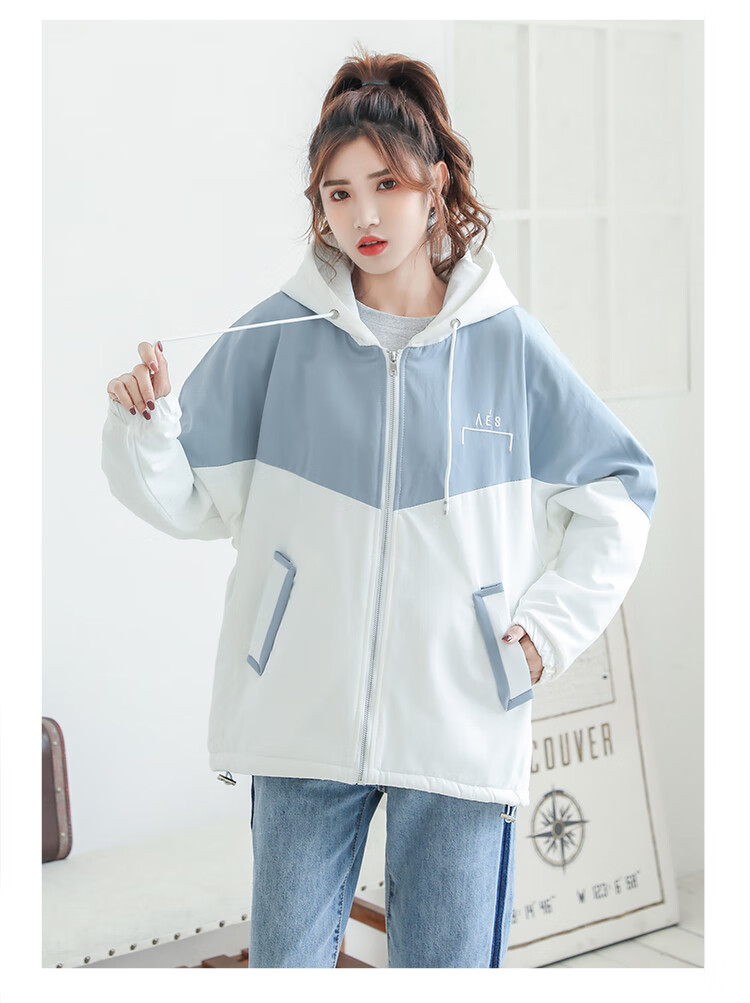 与萱加厚外套女学生学院风工装外套少女秋冬新款初中高中学生韩版宽松