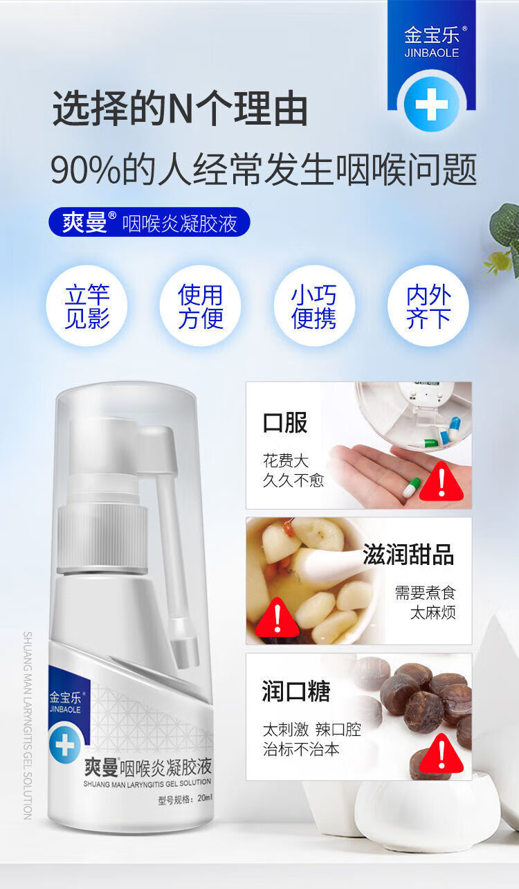 【药房直售】金宝乐爽曼凝胶液金宝乐爽曼扁桃体咽干咽痒牙周炎嗓子
