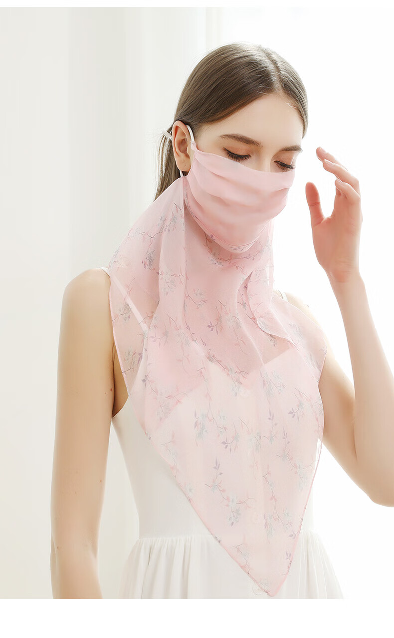 圣诞礼物杭丝路真丝口罩女碎花防晒面纱女遮全脸护颈一体薄款面部罩冰