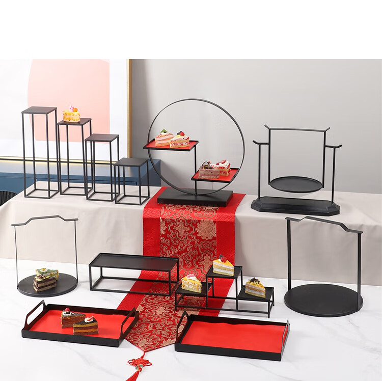 茶歇摆台甜品台 展示架中式婚礼甜品台摆件套装 中国风托盘铁艺新婚