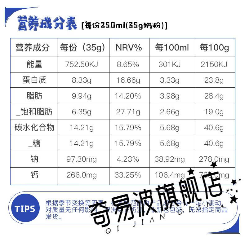 澳洲美可卓蓝胖子全脂脱脂高钙牛奶粉成人孕妇中老年奶粉官网脱脂1kg