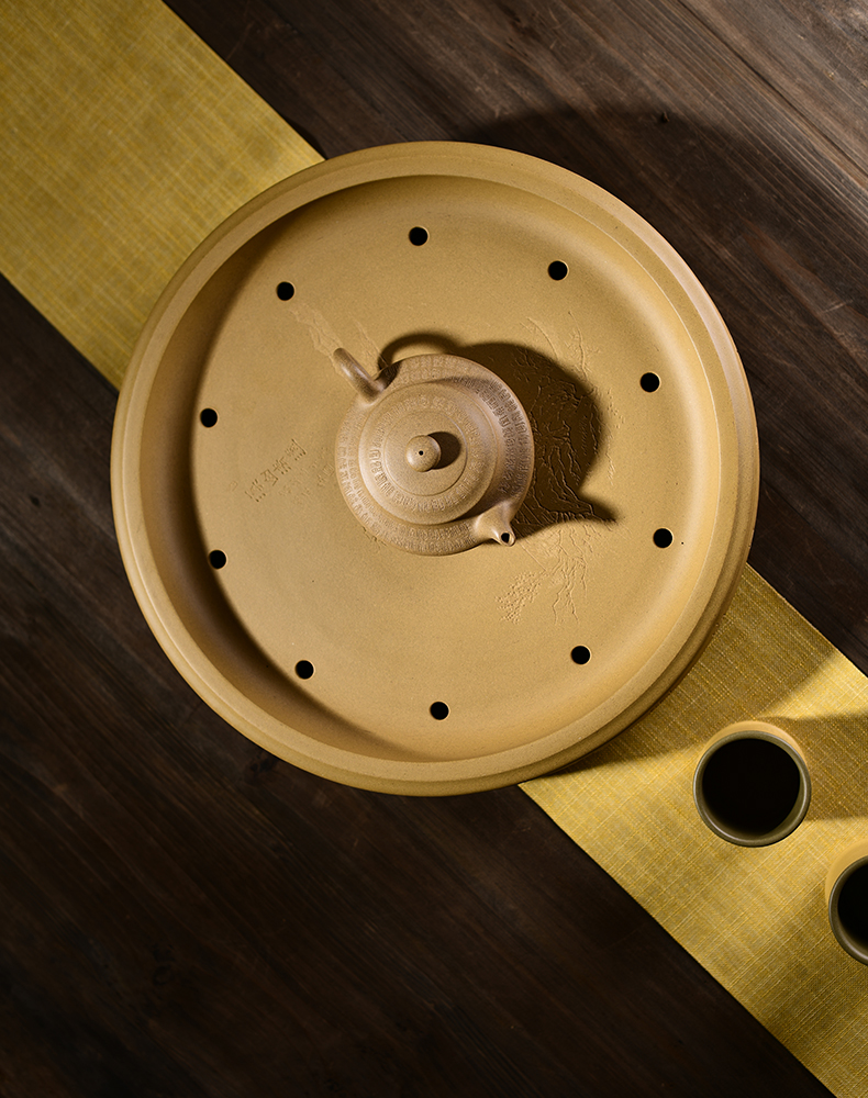 宜兴紫砂茶盘托盘纯手工双层储水式圆形茶海小干泡茶