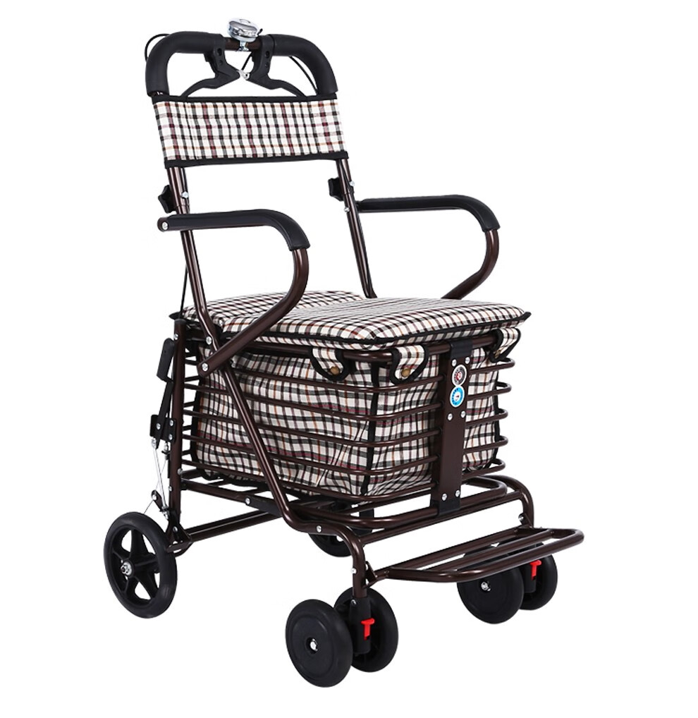 老年购物车座椅可坐四轮买菜助步可推小拉车老人手推车便携代步车折叠