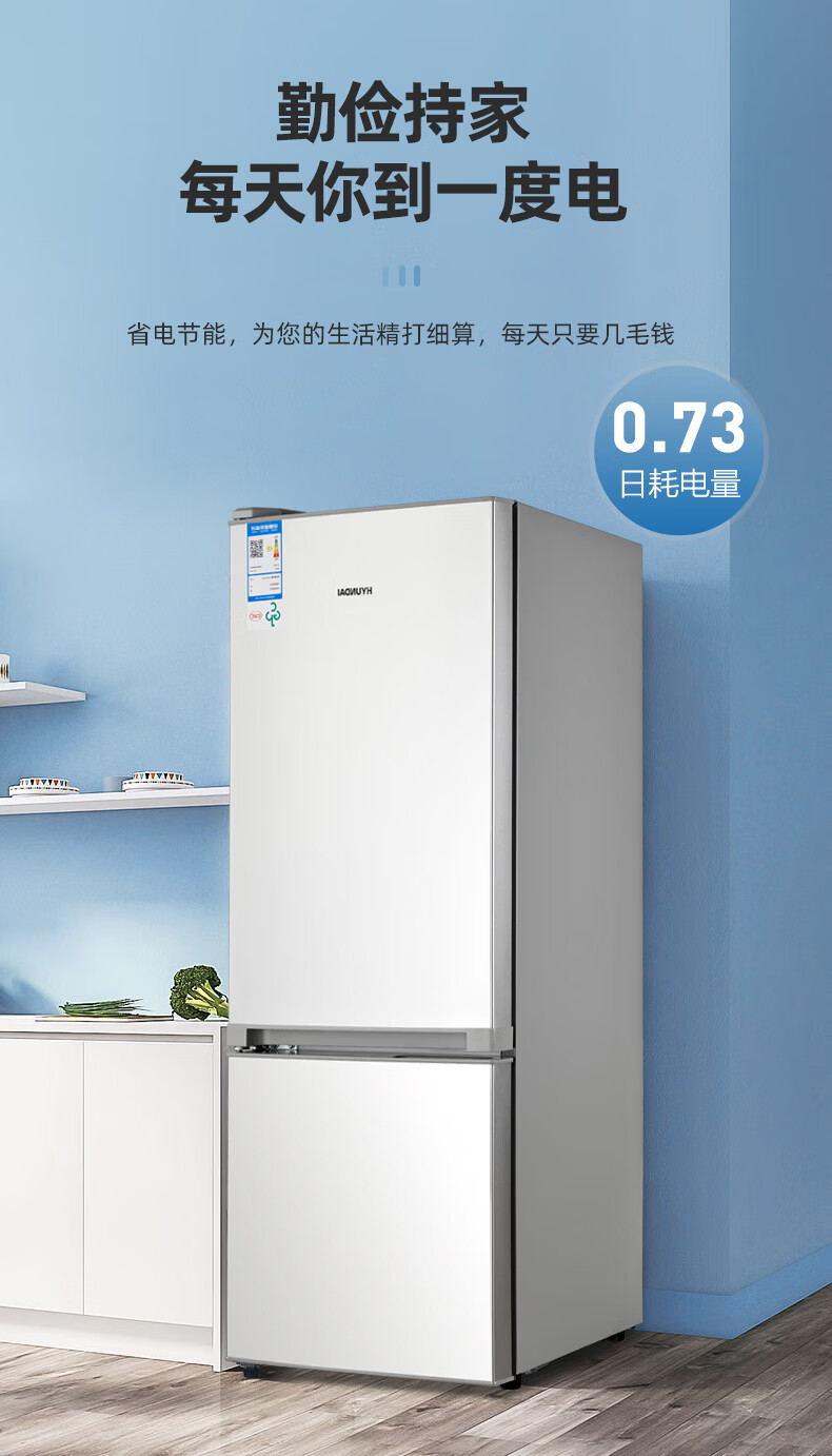 送货上门韩国现代hyundai160180l升电冰箱大容量家用小型双开门节能