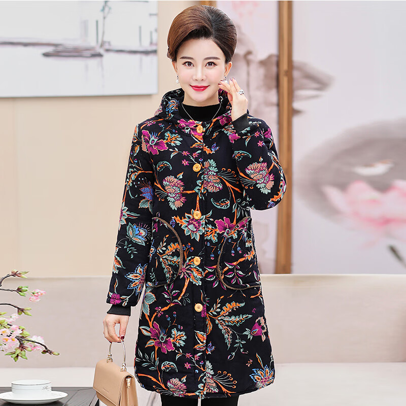 中老年女装冬装棉衣大码加厚中长款妈妈棉服奶奶加绒棉袄大衣 y蓝翠花