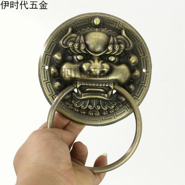 伊时代五金复古大门铜拉环纯铜仿古叩门环中式兽面门把手木门大门黄铜