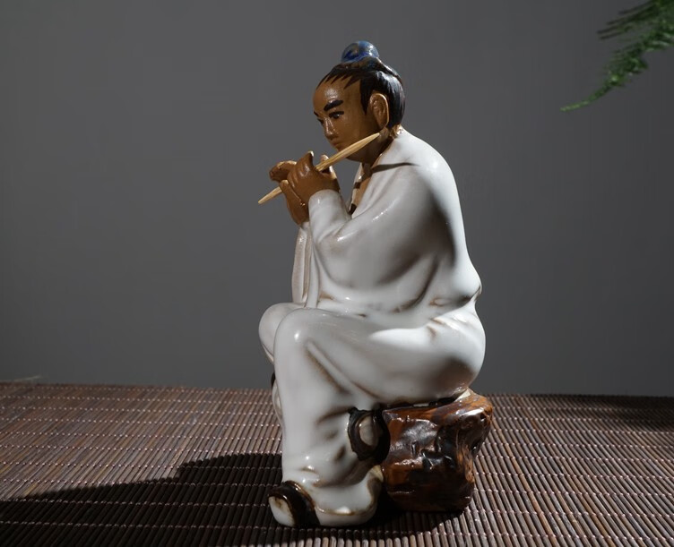天南兄弟盆景假山摆件陶瓷小人物老翁下棋翁弹琴吹笛配件上水石吸水石