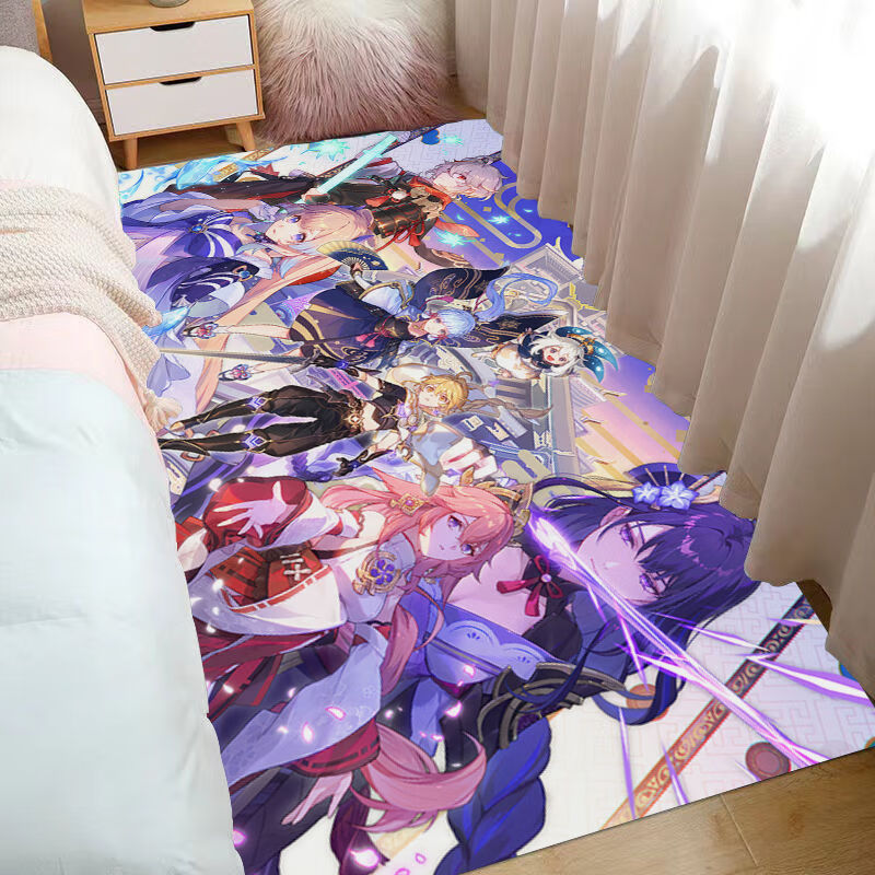 二次元原神地毯 房间卧室少女耐脏大面积全铺地毯入户门地垫飘窗垫