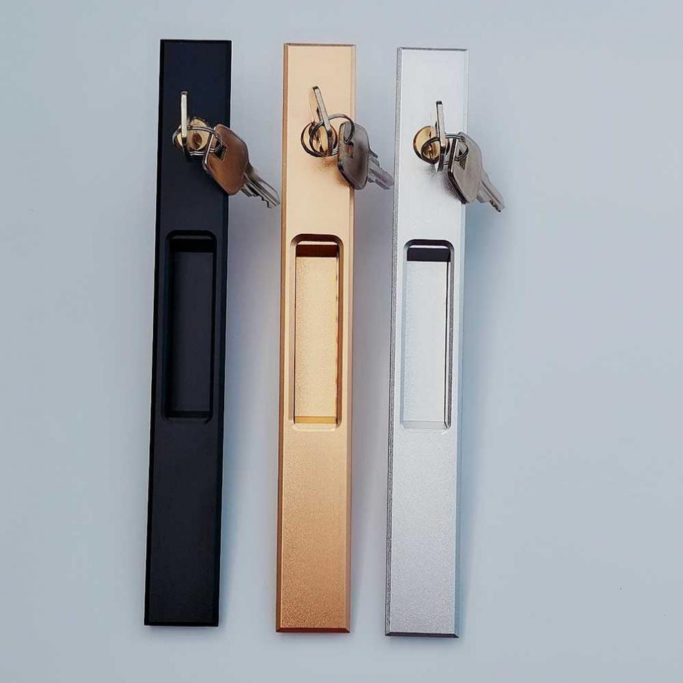 铝合金推拉门锁一字锁落地门锁移门阳台门厨房门带钥匙锁 金色带钥匙