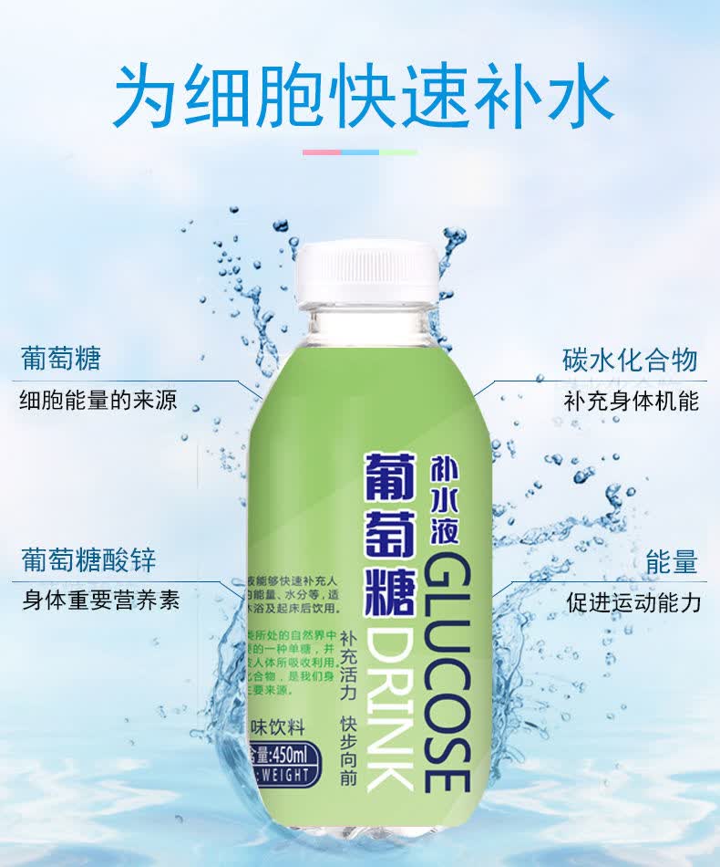 新品葡萄糖补水液饮料整箱批发450ml15原味蜜桃柠檬运动能量饮品柠檬