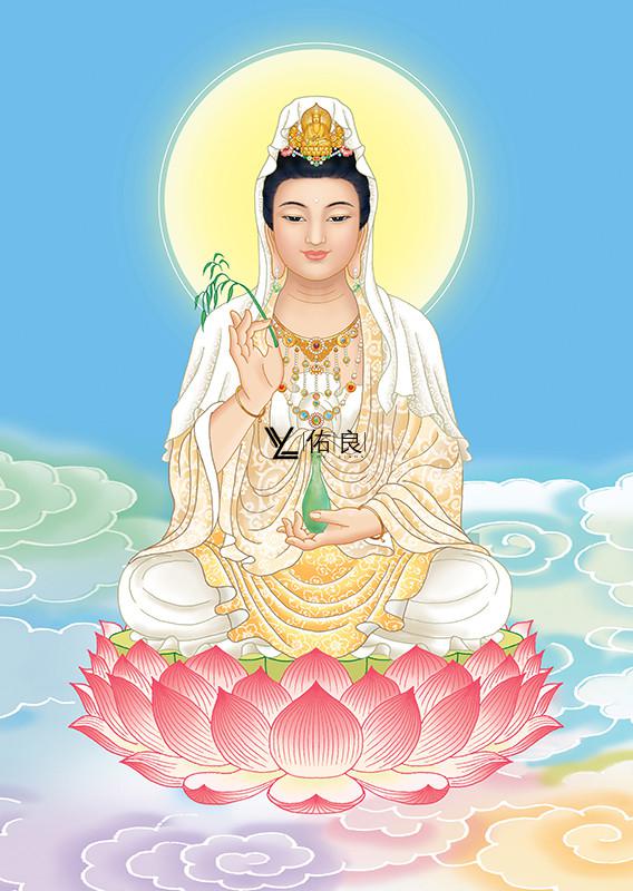 佑良南海观音菩萨画像挂画观音画像佛堂供奉挂画 观世音菩萨佛像丝绸