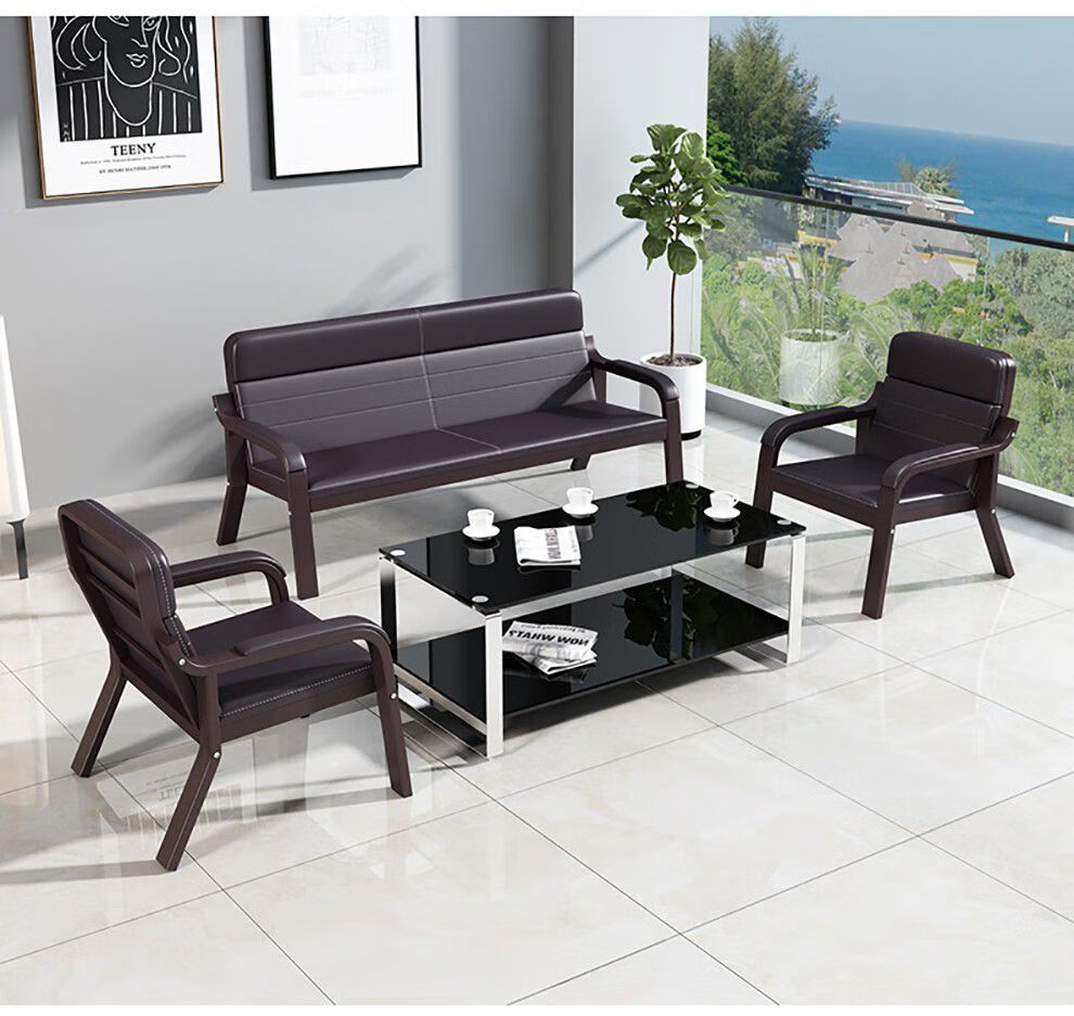 简约现代三人位办公室沙发椅茶具会客接待区等候沙发泡茶桌椅组单人位