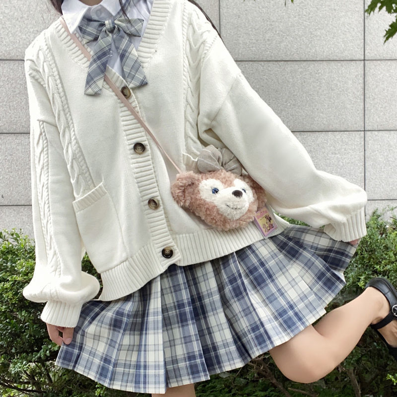 婍妡jk制服女夏半身百褶裙子欲风 四装季jk制服学院风蝴蝶结针织开衫