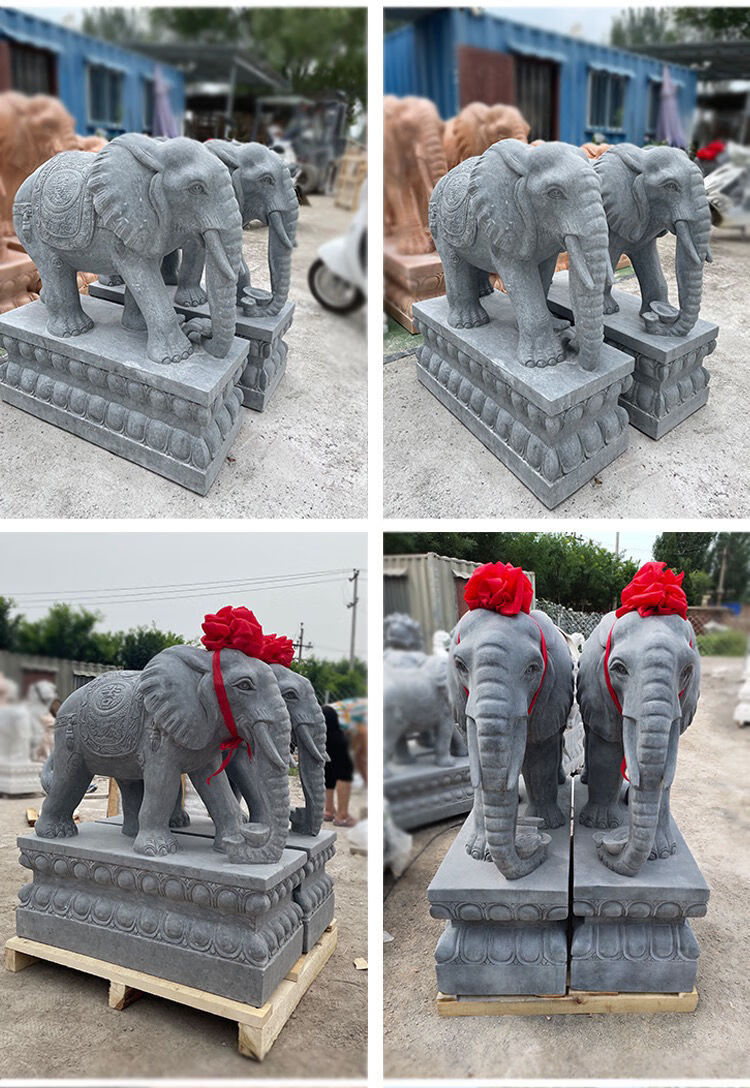 蓝桂石雕大象一对汉白玉小象吉祥如意晚霞红青石大象雕刻门口摆件