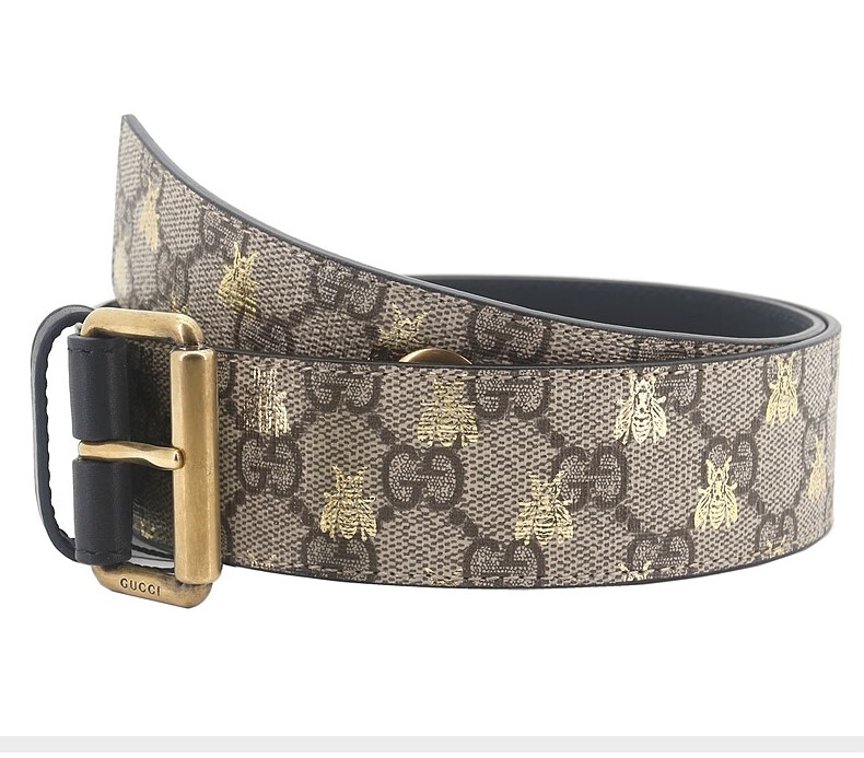 gucci 古驰男士皮带小蜜蜂板扣腰带皮带男 米色/乌木色 499661 9f26t