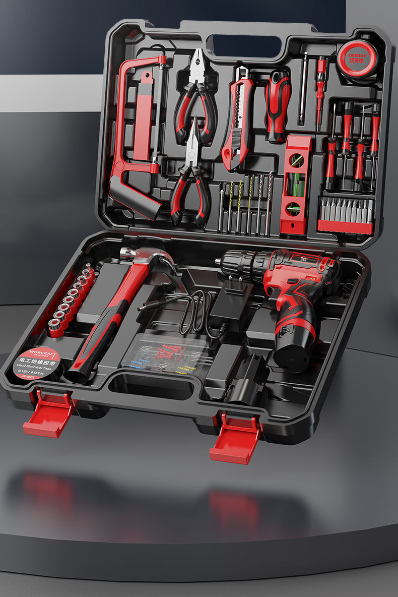 家用组套手电钻五金工具箱锂电钻电动螺丝刀套装电工专用万家乐套双