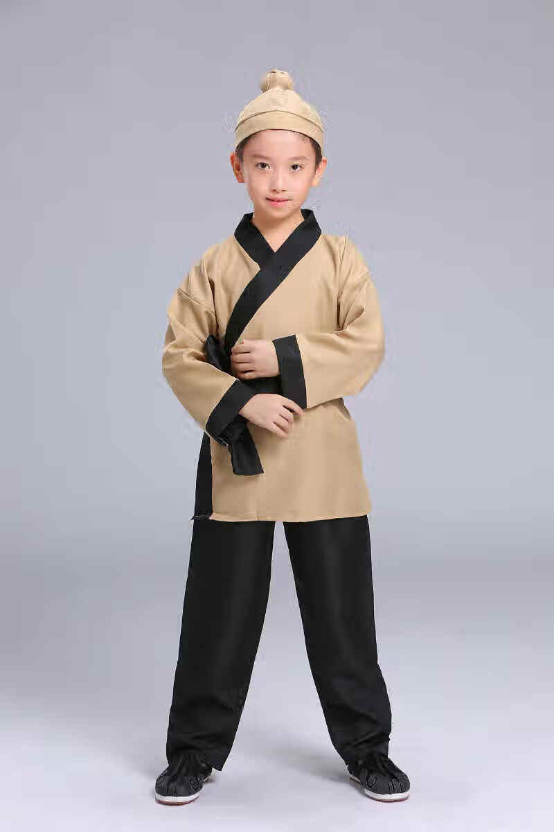 店小二演出服古装汉服套装儿童村民衣服男女演出服装古代老百姓表演服