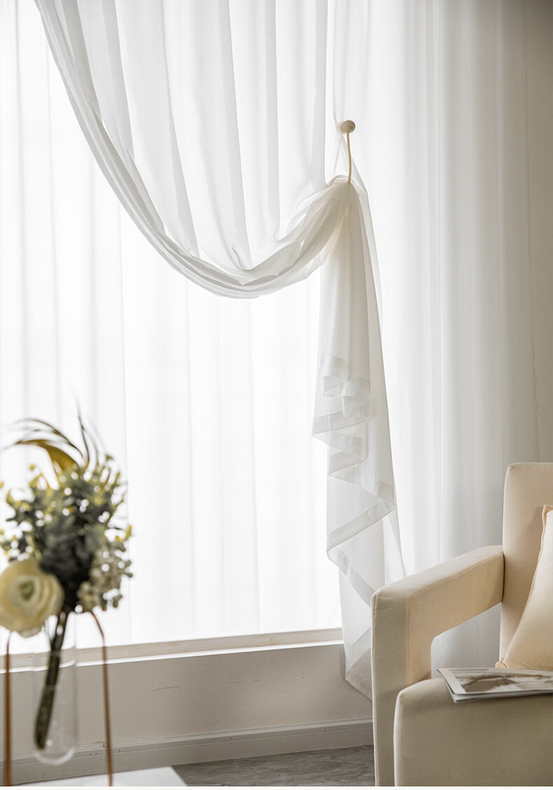 天丝绒纱帘透光不透人白纱窗纱客厅白色2021年新款纱幔窗帘轻奢沙莉莉