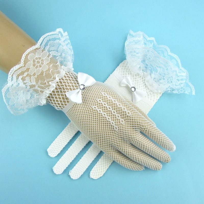 黑色网眼手套女士夏季薄款蕾丝防晒新娘礼仪优雅镂空弹力舞蹈表演黑色