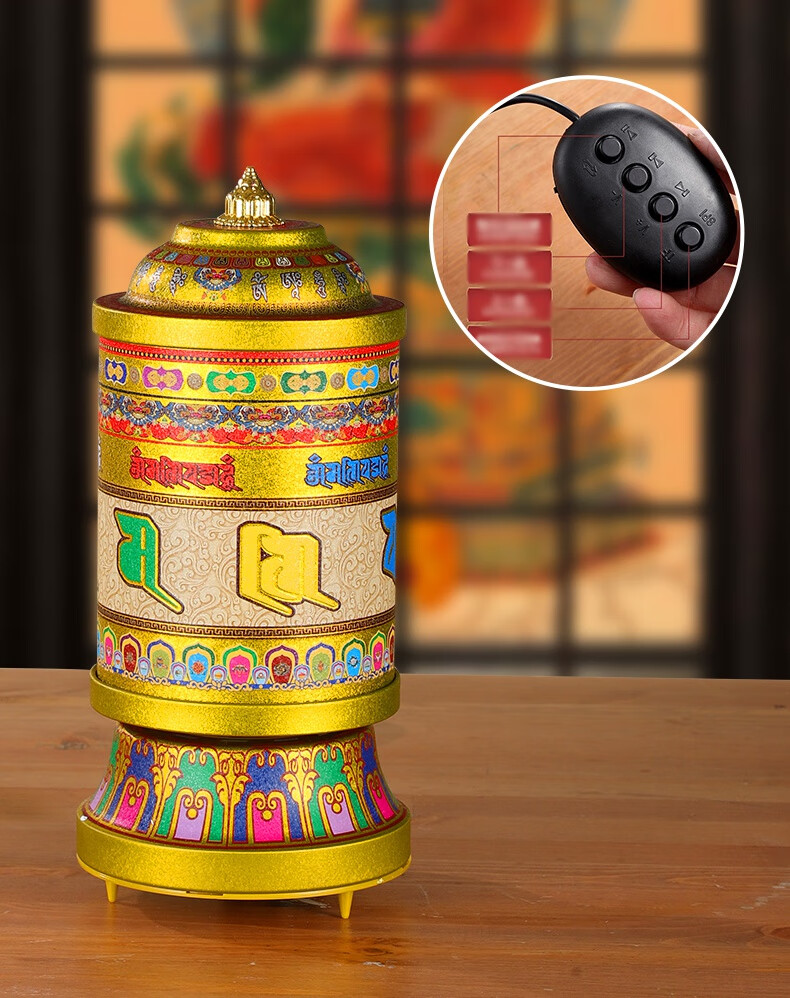 转经轮摆件 摆件电动转经轮家用文殊大自在家居西藏装饰桌面底座客厅