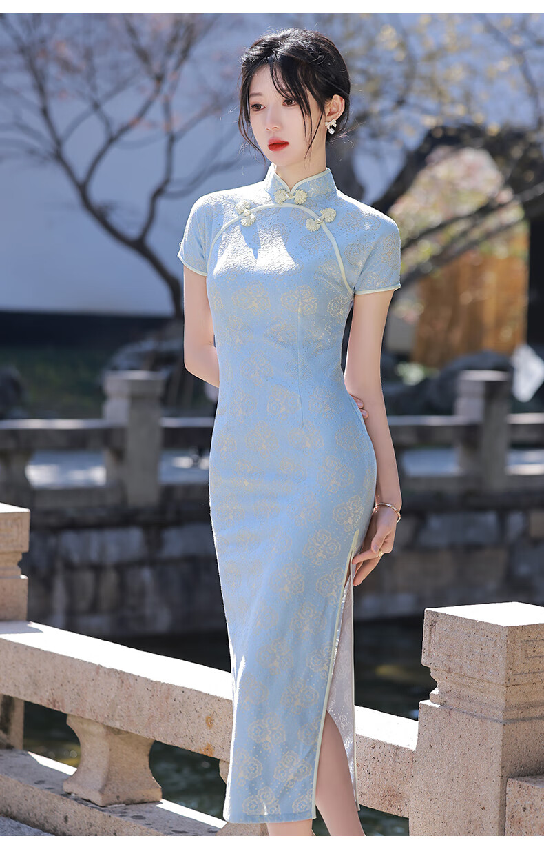 mlcriyg蓝色旗袍2022年新款高端气质年轻款改良长款中国风女春夏季少