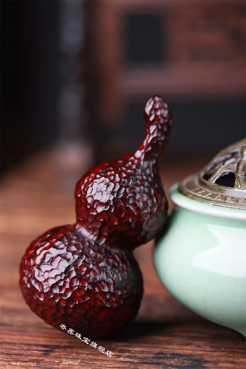 料檀香木锤纹转运手球文玩葫芦把件 紫檀葫芦手把件中号 手把绳【图片