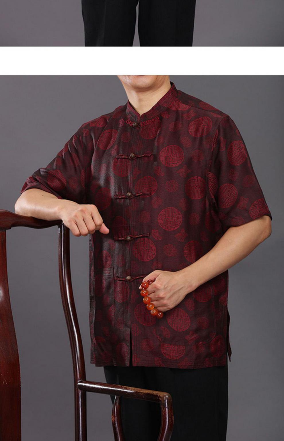 蚕丝中式男装爸爸生日唐装大码 咖啡 52穿205-220斤【图片 价格 品牌