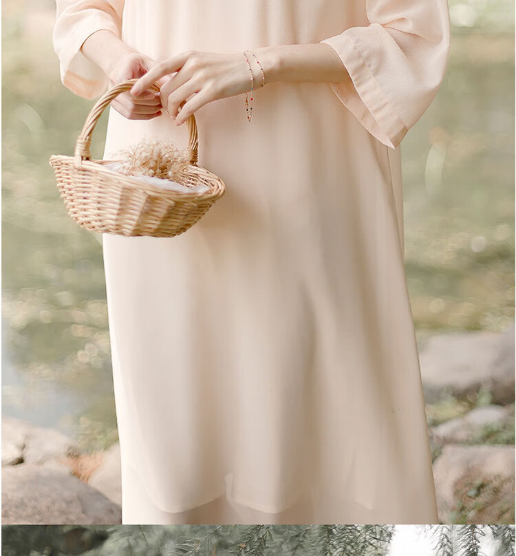 簘蕥茶服女春款2022夏季款文艺汉服素衣女中国风禅意连衣裙雪纺茶服