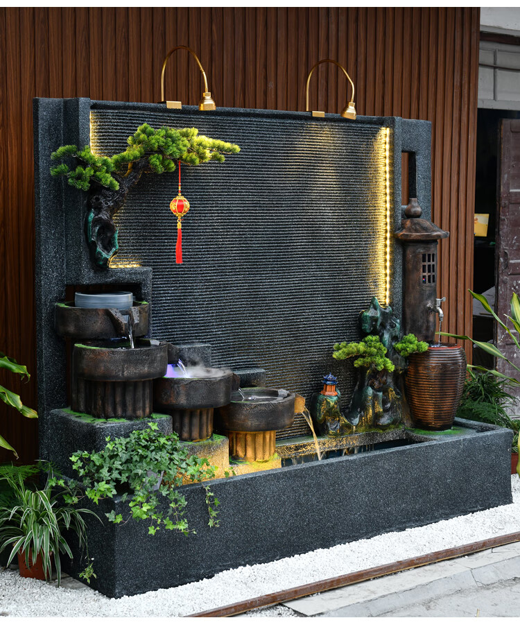 流水喷泉水幕墙客厅办公室庭院造景观家居装饰新中式假山落地摆件中号