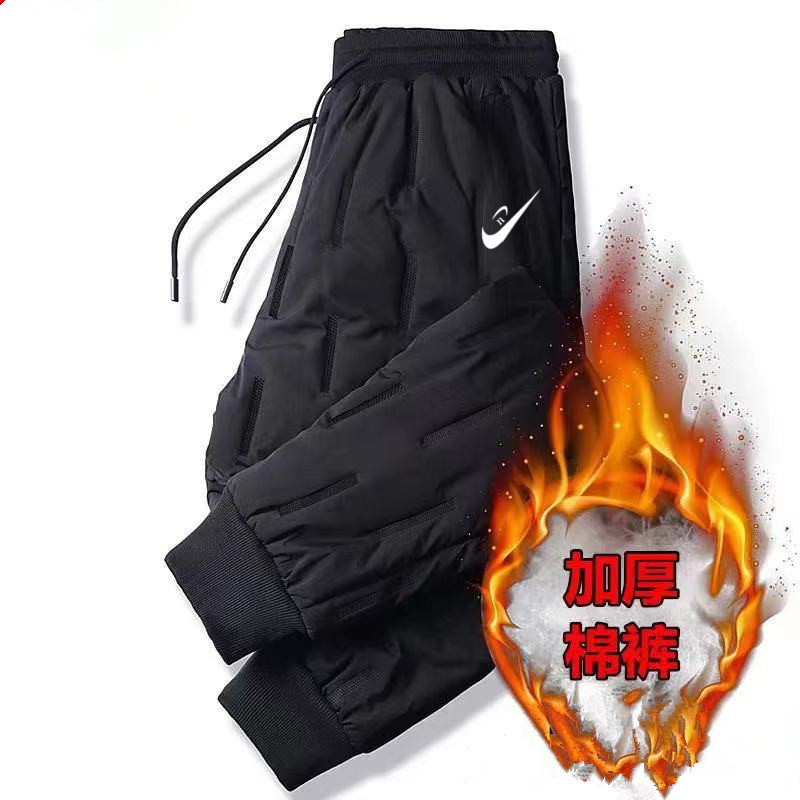 蒙利梵冬季加绒加厚男女印花裤子潮款情侣棉裤大码休闲加绒厚棉裤纯色