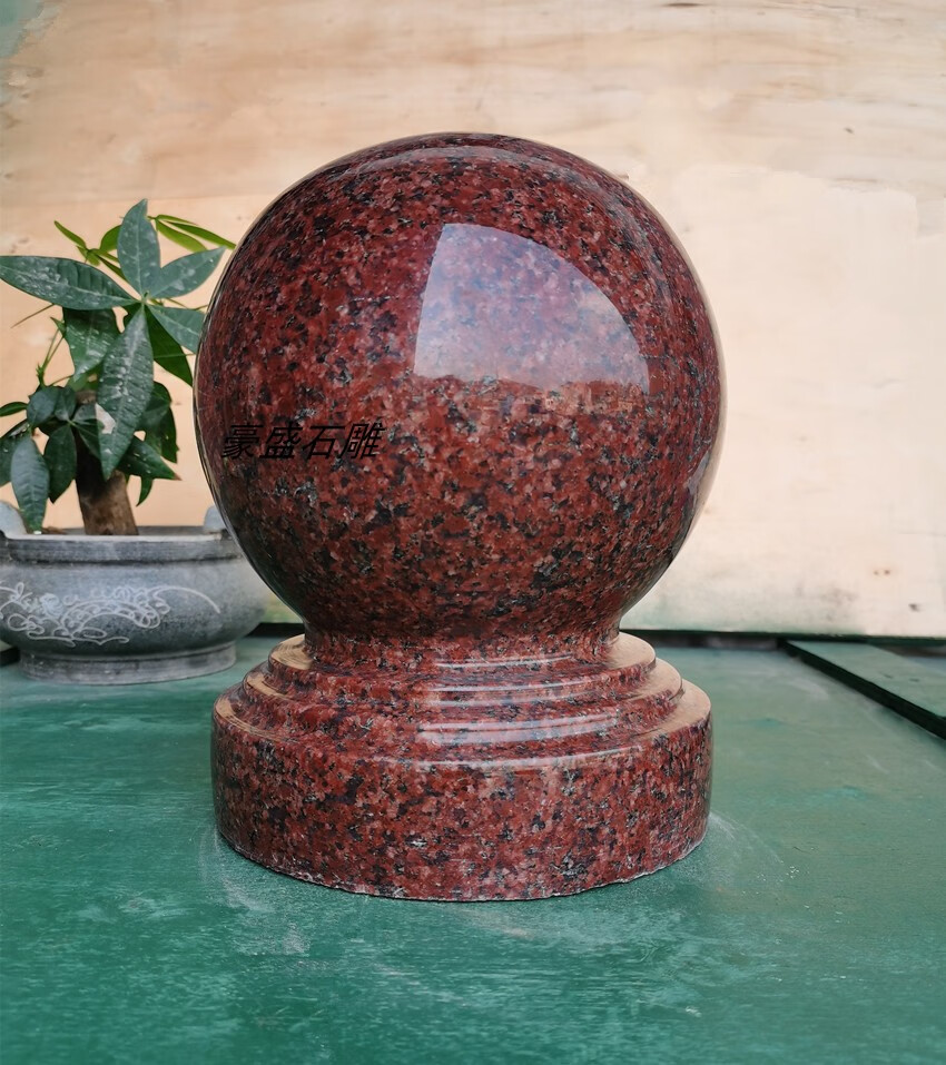 花岗岩门柱石圆球围栏围墙挡车路障大理石石墩子广场摆设石球 芝麻灰