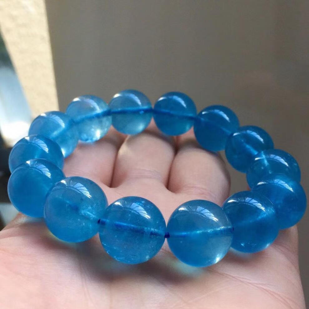 天然收藏级魔鬼蓝海蓝宝单圈手链颜色艳丽夺目略带星光猫眼10mm