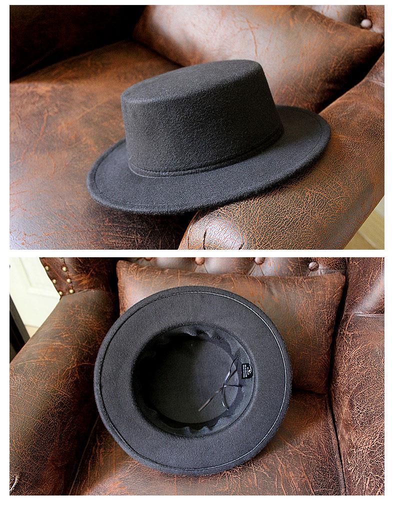 lucaly男士礼帽英伦复古帽子男平沿英伦绅士礼帽黑色仿羊毛呢女网红