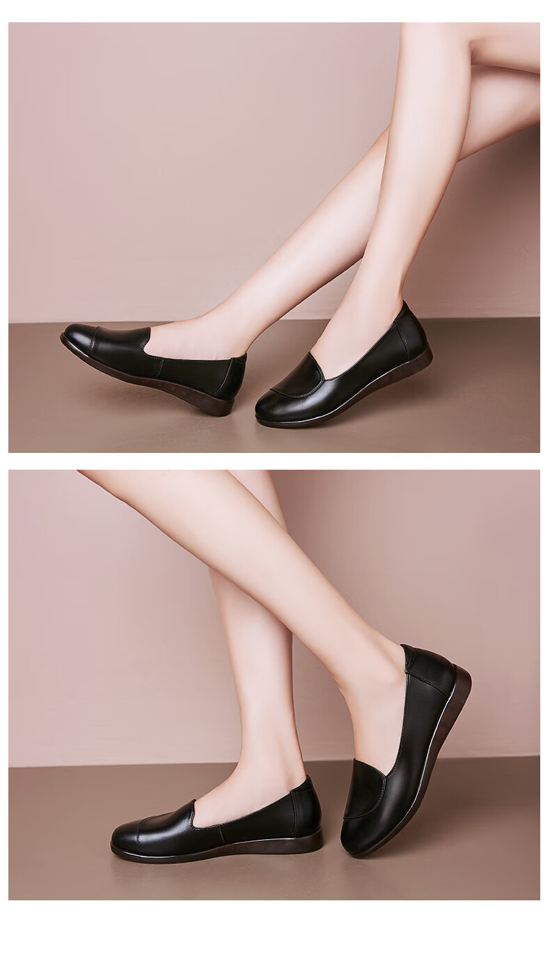 骆驼汉品牌春秋中老年妈妈鞋女式平跟软底真皮休闲单鞋圆头平底皮鞋大