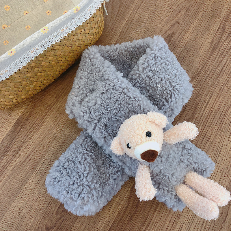 汉志网红小熊围巾h5149 儿童保暖围巾秋冬款 韩版卡通双层可爱小熊