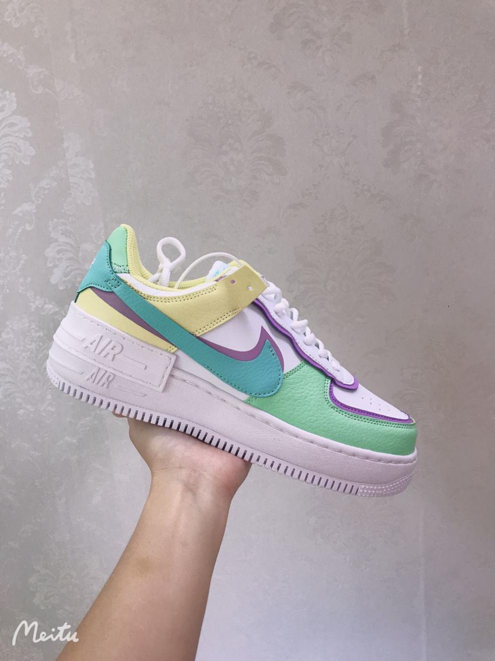 莆田纯原女鞋aj1空军一号马卡龙糖果男鞋解构拼接双勾air forc1樱花粉