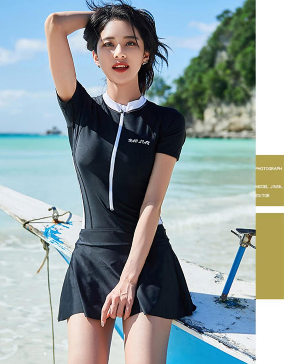 泳衣女韩国ins性感连体裙式大码游泳衣遮肚显瘦保守学生温泉泳装 d