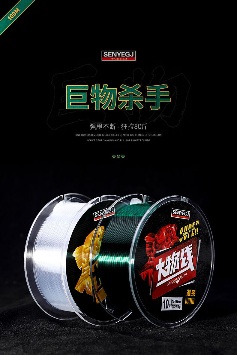 f大物鱼线主线拉力子线青鱼鲟鱼巨物尼龙线进口钓鱼线音然100米墨绿色