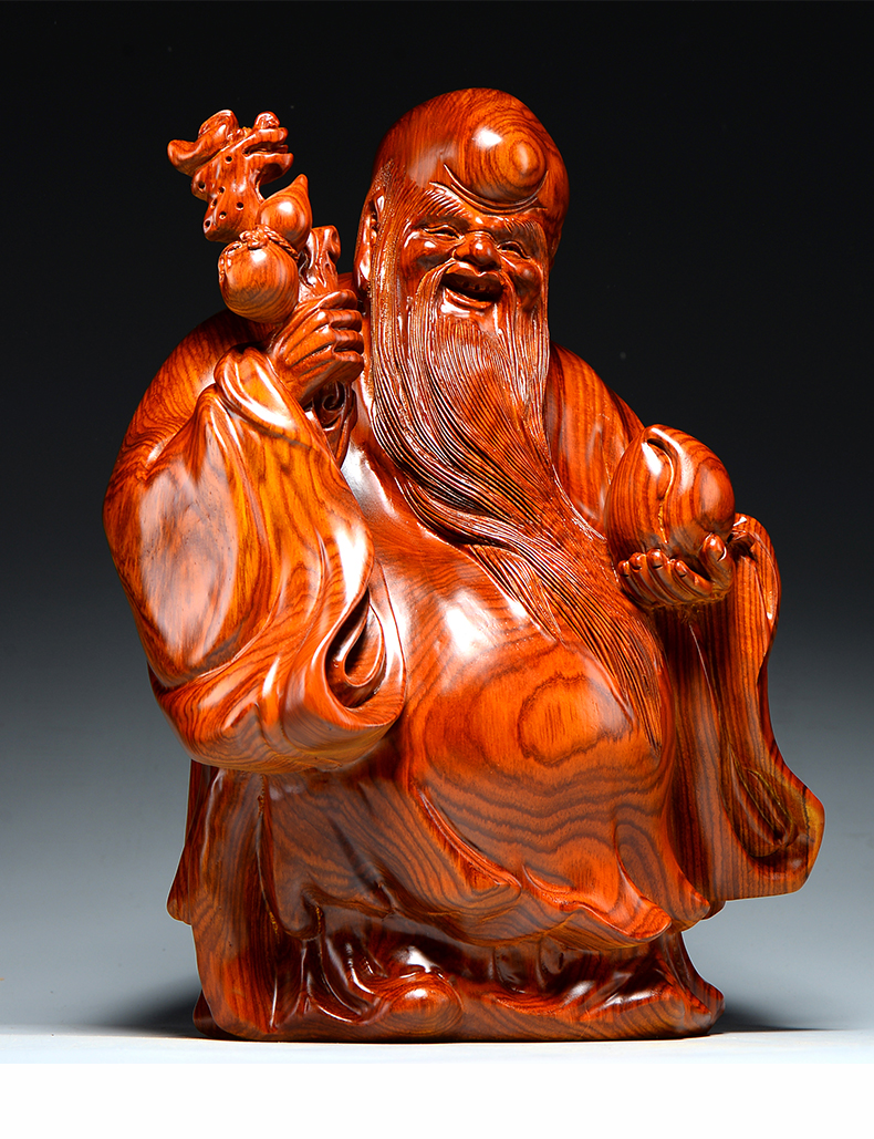 花梨木雕刻老寿星公摆件家居客厅装饰红木工艺品生日祝寿贺寿送礼