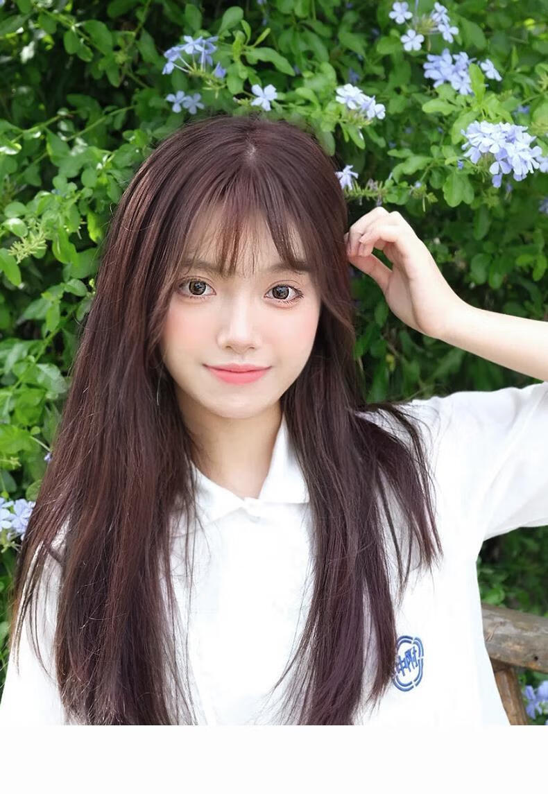 片希假发女长发全头套夏仿真自然空气刘海长直发网红黑长直中长假发套