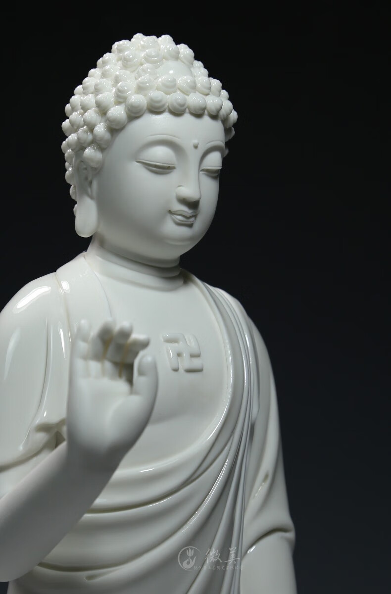 威赛星 15吋三宝佛像站立莲阿弥陀佛释迦牟尼药师佛家用供奉陶瓷摆件