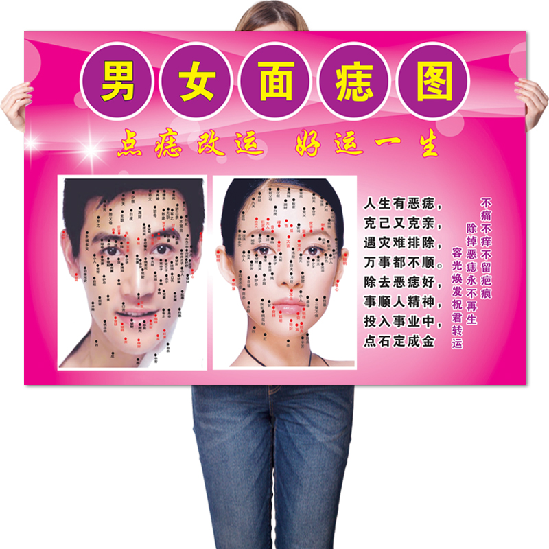 男女脸部点痣祛痣海报面痣取痣去痣挂图除痣美容院广告装饰贴眉毛生命