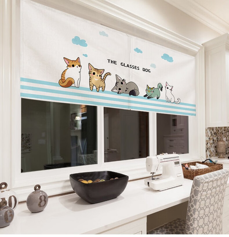 厨房遮挡帘出餐口后厨吧台门帘布艺隔断帘鞋柜桌子衣帽间防尘帘魔术贴