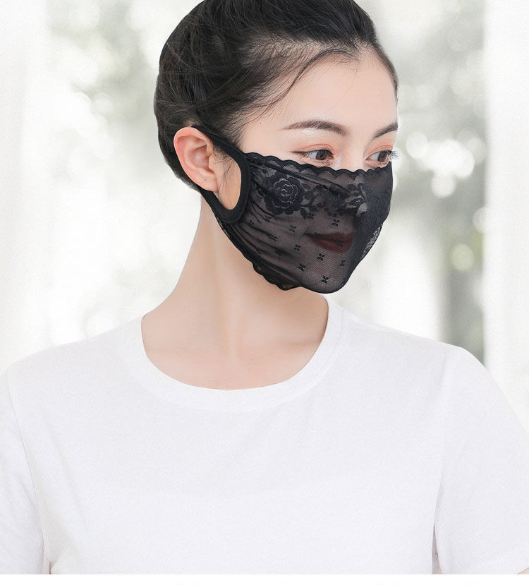 冰丝口罩蕾丝网纱口罩夏季防晒口罩女冰丝薄款防蕾丝双层时尚透气全脸